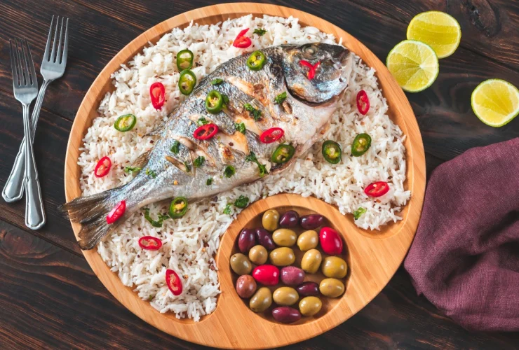 Grilled Fish with Mediterranean Rice