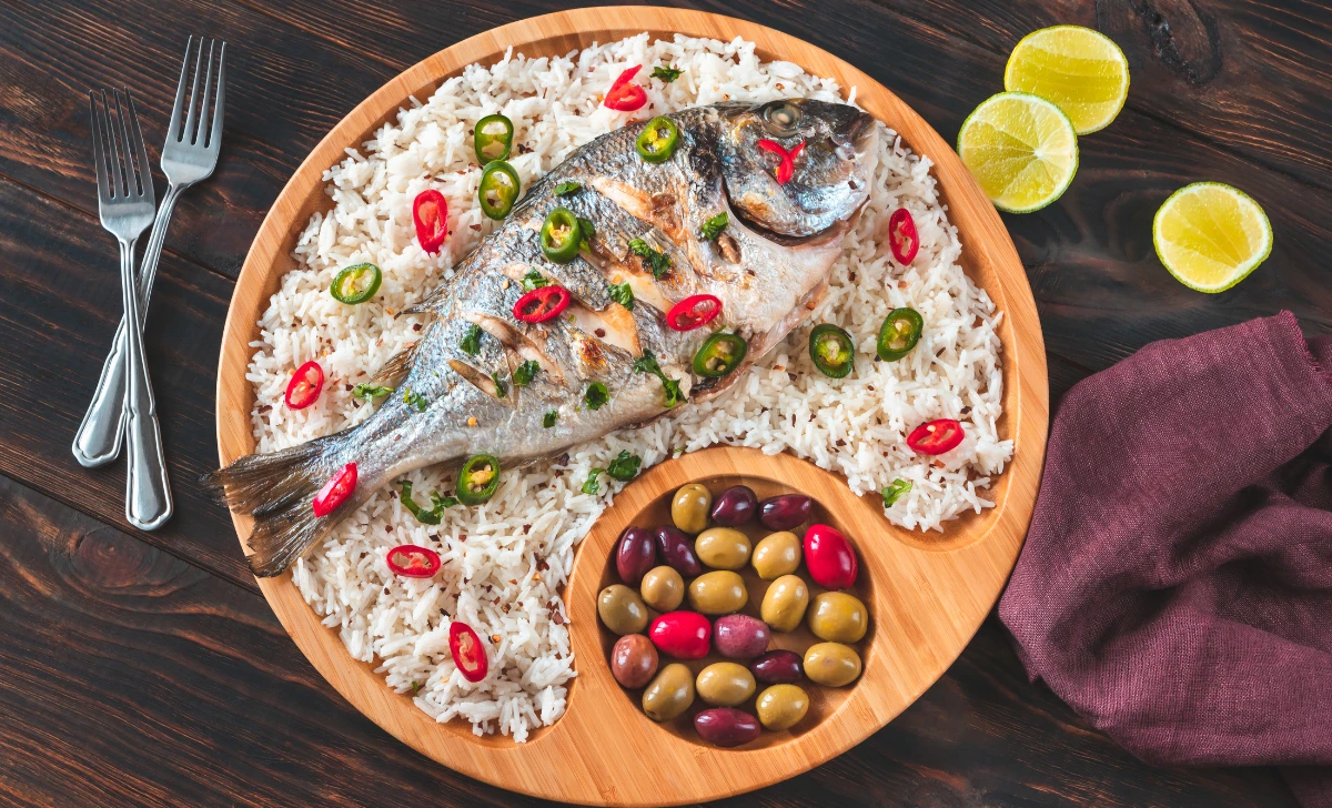 Grilled Fish with Mediterranean Rice