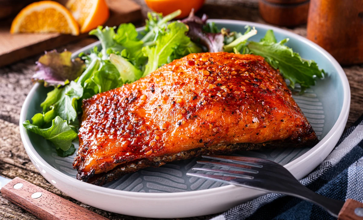 Orange and Ginger Glazed Planked Salmon