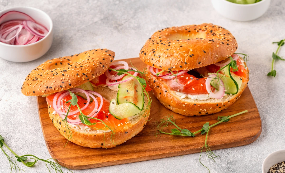 Bagel and Salmon Lox with Cream Cheese