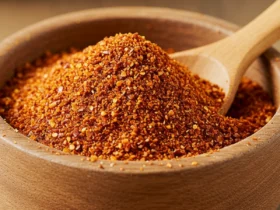 A small wooden bowl filled with the ultimate homemade chili seasoning recipe.