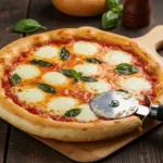 The finished pizza made with the ultimate di fara pizza dough recipe, ready to be sliced.