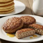 A plate of juicy homemade beef sausage patties from our pork-free sausage recipe, ready for a delicious breakfast.