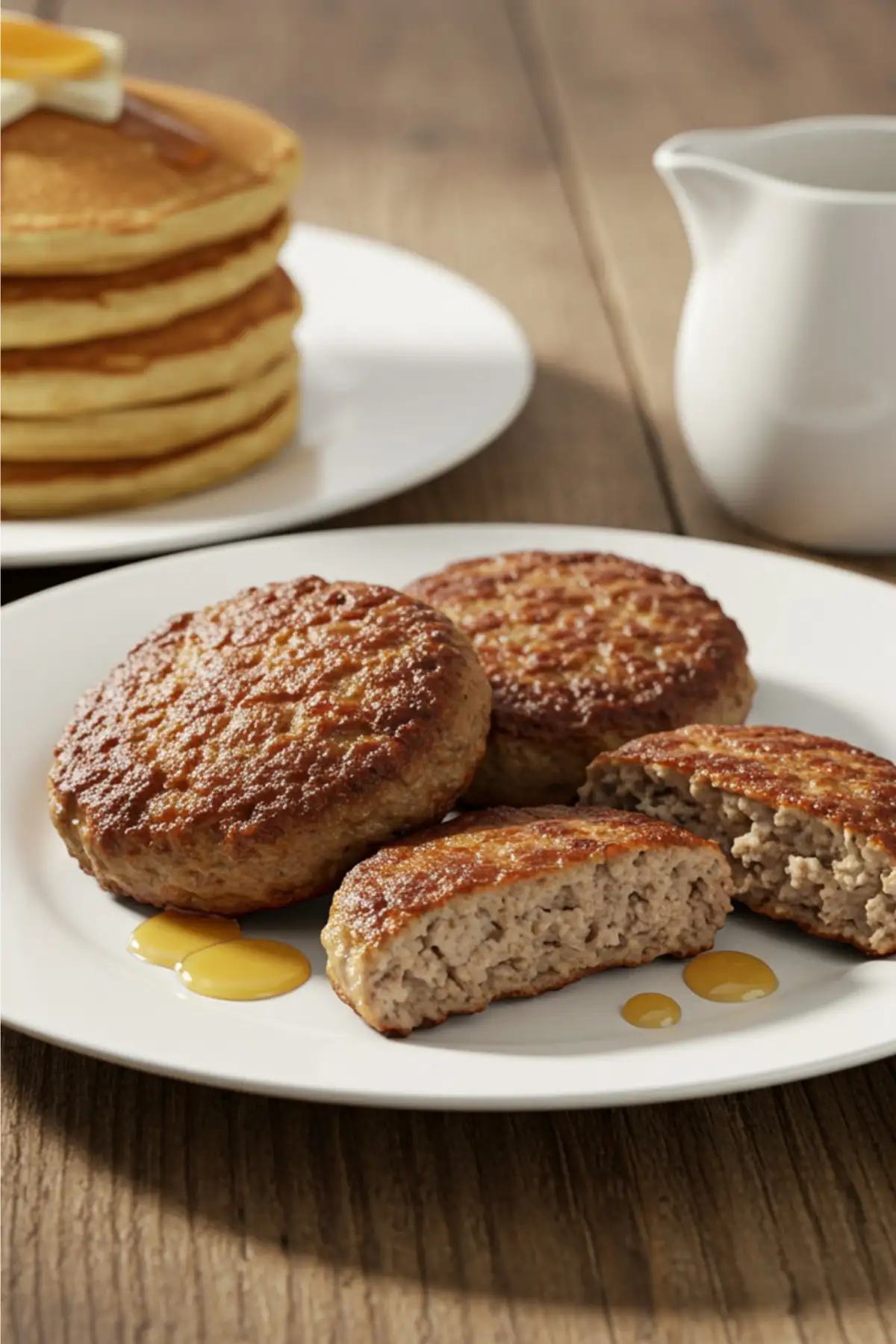 A plate of juicy homemade beef sausage patties from our pork-free sausage recipe, ready for a delicious breakfast.