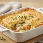 chicken pot pie casserole recipe card image