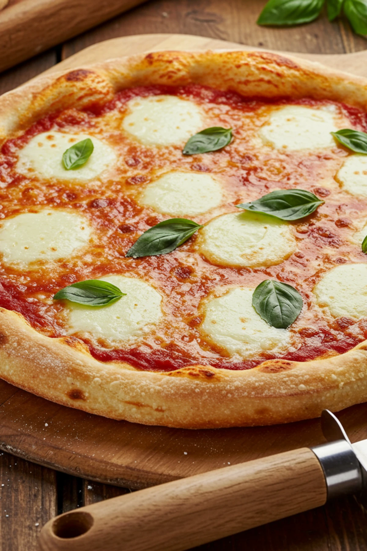 The finished pizza made with the ultimate di fara pizza dough recipe, ready to be sliced.