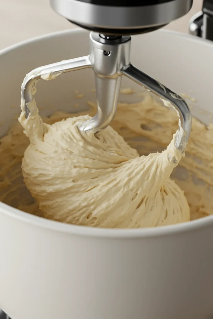 Kneading the smooth and elastic di fara pizza dough recipe in a stand mixer.